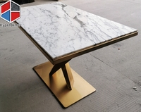 Table à manger rectangulaire en marbre Arabescato italien, fabrication directe d'usine depuis 2005, structure en acier inoxydable
