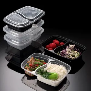 Vente en gros Boîte d'emballage pour restaurant en plastique jetable 2 compartiments à emporter Tiffin Bento déjeuner salade pique-nique Conteneur alimentaire