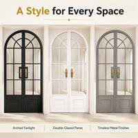 Porte française en alliage d'aluminium cintrée, double vitrage noir, étanche, pour cuisine et salle de bain, séparateur de pièce moderne pour la maison