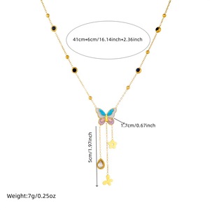 Butterfly Pendant Necklace Stainless Steel Colorful Enamel Chain Tassel Design For Women Gift Jewelry - Product Image 4