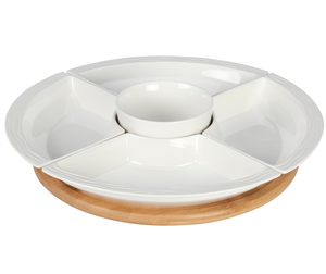 2025 Snack Server Bowl gres bambú cerámica Chip y Dip Server Bowl Lazy Suzan bambú cerámica anfitriona servidor bandeja - Product Image 1
