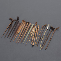 Ensemble de paniers filtrants à café en bambou faits à la main de style vintage - Outils de préparation du thé Gongfu de style chinois avec aiguille à thé, spatule, cuillère et fourchette