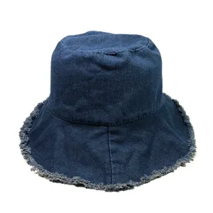 Unisex yetişkinler mavi sıkıntılı yıkanmış jean şapka rüzgar geçirmez bahar açık boş balıkçı bob moda denim kova şapka özel