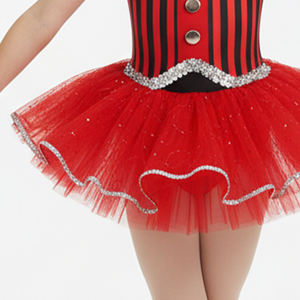 Girls Red Black Striped Polyester Ballet <b>Tutu</b> Dress High Neck Sleeveless Stage Dance Wear for Children Jazz Outfit - Product Image 4