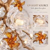 Lustre long en or E12 sur mesure de luxe pour restaurants, hôtels et villas, luminaire design moderne en forme de branche avec garantie de 3 ans