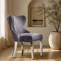 Chaise de salle à manger moderne en velours, dossier matelassé, garniture cloutée, pieds en acier inoxydable – Style européen pour restaurant, hôtel, usage domestique