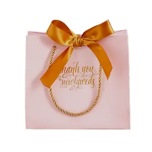 Custom Logo Luxury Jewelry Romantic Pink Stain Bow Knot Ribbon Handle Paper Bag