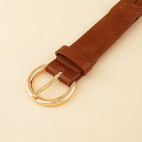 JULUN Gürtel für Damen Retro Kaffeebraun Einfarbig Handgewebter Gürtel mit Goldring-Dekor Verstellbarer Damengürtel Ceinture Femme