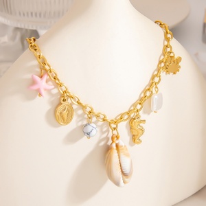 Collier étanche haut de gamme en acier inoxydable avec chaîne de clavicule de niche, pendentif mode couleur or 18 carats inaltérable - Product Image 4