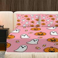 Parure de lit Halloween personnalisée en polyester tricoté écologique, 3 pièces, drap-housse, 200 fils/cm², 40 fils/tissu, style américain