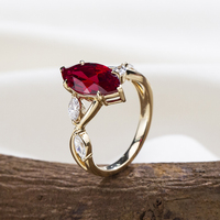 Bague solitaire personnalisée MSR-2189 de style classique en or jaune 14 carats avec rubis de laboratoire de couleur sang de pigeon taille marquise 7*14mm