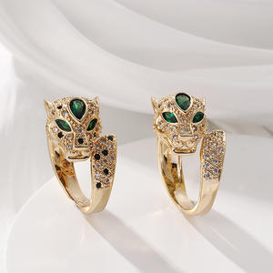 Bague ouverte <span class=keywords><strong>de</strong></span> luxe Hiphop 18K plaquée <span class=keywords><strong>or</strong></span>, anneau réglable en Zircon et léopard - Product Image 5