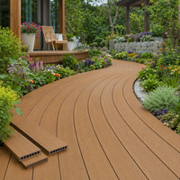 Tarima de WPC Impermeable Ynori, Diseño de Madera Hueca con Acabado en Teca, 25mm 160mm, Canal Redondo para Jardín, Resistente al Fuego, Directo de Fábrica