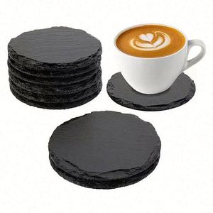 Wholesale Eco-Friendly Black Non-Slip <b>4</b>-7mm Thickness Slate Coasters Bulk <b>Set</b> Holder Square Custom Diameter Laser Engraving - Product Image 4