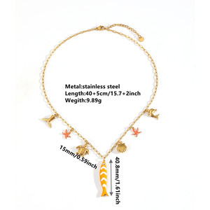 沃英海洋风格海豚壳海星不锈钢沙滩长鱼吊坠项链 - Product Image 6