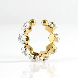 Cincin zirkon warna-warni ukuran dapat disesuaikan, perhiasan cincin berlian baja tahan karat berlapis emas 18K untuk wanita