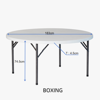 Table ronde en plastique au design moderne avec pieds pliants pour repas en plein air