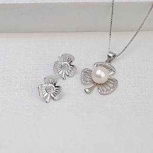 Pendientes Triangulares de Plata S925 para Mujer, Perlas Simples para DIY, Accesorios 8-9, Soporte Vacío, Producto Semiterminado, Conjuntos de Joyería Fina - Product Image 1