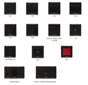 ABUK Factory Wholesale Wire Drawing PC panel switch electrical British standard 3 inch 2 gang single double 16A switched sockets