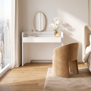 Modern Minimalist Cream Wood <strong>Dressing</strong> <strong>Table</strong> Lighted Mirror Panel Adjustable Height Foldable Makeup <strong>Storage</strong> for Bedroom Living - Product Image 5