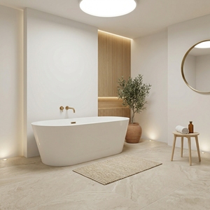 Baignoire autoportante moderne à design cannelé, profonde, en acrylique de 3 mm renforcé de fibre de verre, avec drain central, OEM ODM - Product Image 4