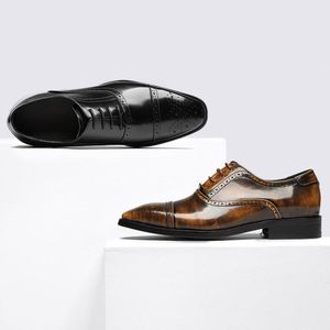 English <b>Block</b> Engraved Men's Shoes Height Increasing Autumn Leather Shoes for Business Formal Wear Bridal Gown Square Toe Shoes - Product Image 1