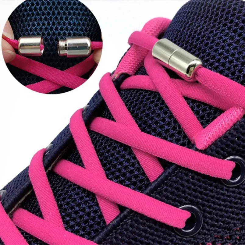 Yaratıcı yenilik hiçbir kravat renkli metal kapsül yumuşak kadife yarım daire oval tembel elastik ayakkabı bağcıkları ayakabı