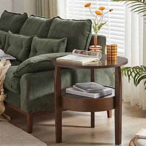 <strong>Real</strong> Premium Solid <strong>Wood</strong> Round Shape Large Storage <strong>Coffee</strong> <strong>Table</strong> Sofa Side <strong>Table</strong> with Drawer in Living Room Bedroom - Product Image 1