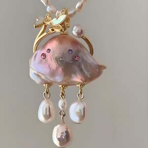 Nouveau Collier Pendentif Série Océan Rétro, Chaîne de Clavicule <span class=keywords><strong>Poisson</strong></span> <span class=keywords><strong>Rouge</strong></span>, Plaqué Or - Product Image 2