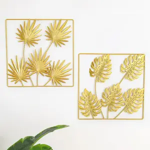 Cheap gold iron Leaf Walls Sculptures Home Decors Bedroom Yard accent Cabinet Floral Decorative Leaves Metal Wall Art Decors