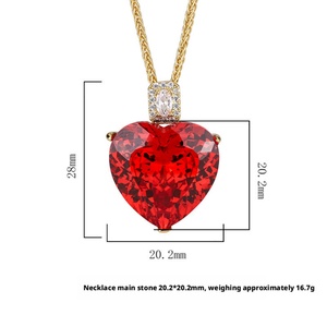 Premium Eco-friendly Copper Gold Plated 20MM Red Cubic Zirconia Jewelry Love <b>Heart</b> Shape <b>Sweet</b> Pendant Necklace for Ladies Gift - Product Image 6