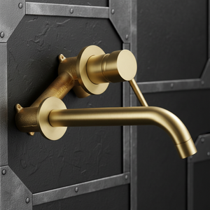 Grifo mezclador de lavabo de latón para colgar en la pared de 2 orificios, diseño de ahorro de agua oculto con mango - Product Image 1