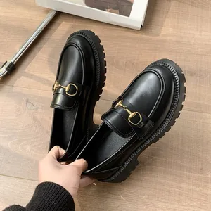 Wholesale Platform Casual Lady Black Loafers Shoes Leather Flat Slip On Women Loafers Shoes