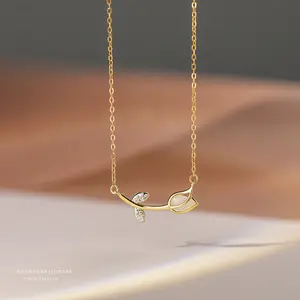 Kpop Opal Tulip Rose Flower Pendant Necklace Korean Fashion Choker Jewelry For Women Charm Sweater Chain Necklace