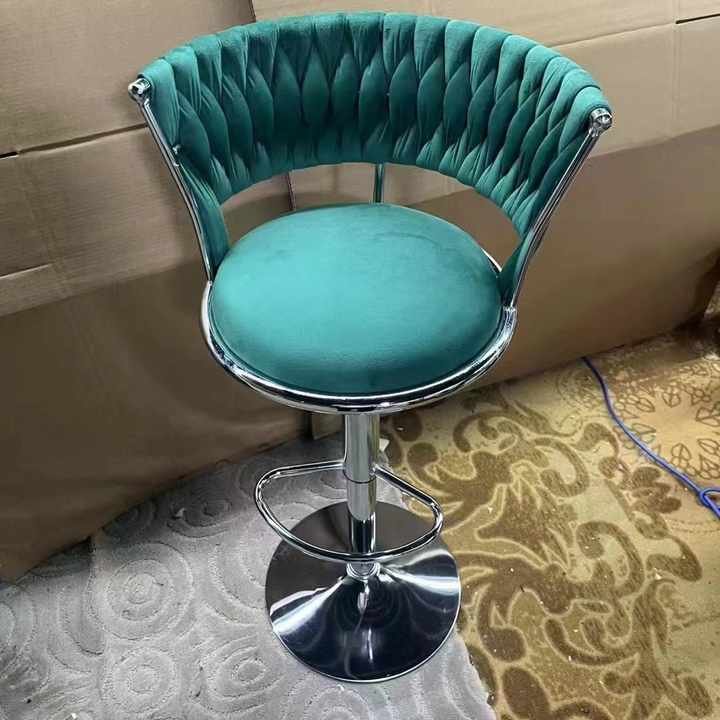 Modern Metal Frame High Bar Stool withVelvet Fabric Stable and