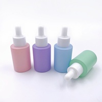 Prix usine Flacon compte-gouttes en verre coloré dépoli à épaule plate de 30 ml pour cosmétiques et huiles essentielles, imprimé sérigraphié, style macaron