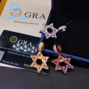 Colgante de Plata de Ley 925 Personalizado de Fábrica con Estrella de la Suerte y Moissanita para Hombre, Corte Redondo, Estilo Hip Hop, Pasa el Test de Diamantes GRA - Product Image 5