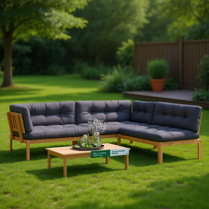 Modular Acacia Wood Garden <b>Sofa</b> <b>Set</b> Waterproof Cushions Contemporary Outdoor Furniture - Product Image 3