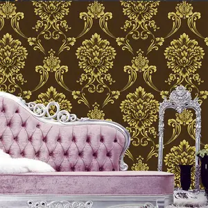Papel de parede luxuoso europeu, flor damasco pvc clássico glittered texturizado papel de parede estoque