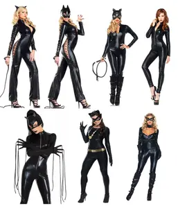 Wholesale Custom Oem Leather Halloween Costume Club Outfit Zentai Catsuit Overall for Women