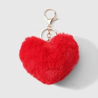 Porte-clés en peluche tissé en forme de cœur, personnalisé, en gros, avec boule de fourrure artificielle moelleuse pour sac de fille