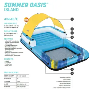 Bestway 43645 gran oferta grande 4 persona piscina de sombra flotador inflable con dosel isla piscina flotador río balsa lago isla flotante