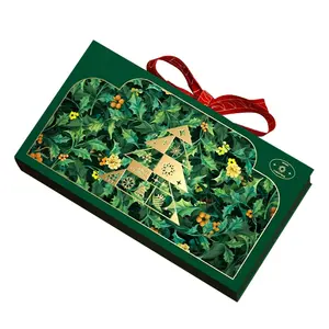 ริบบิ้นพิมพ์โลโก้ทองกล่องของขวัญบรรจุภัณฑ์ขนมบิสกิตสำหรับกล่องคริสต์มาส
