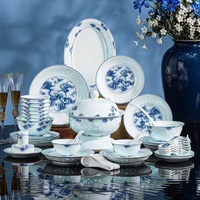 Service de vaisselle traditionnel en porcelaine blanche de Jingdezhen, ajouré, émaillé, compatible micro-ondes, pour la maison (bols et assiettes)