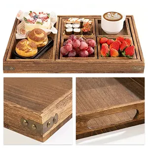 Plateau de service rectangulaire en bois pour fruits, collation et Dessert