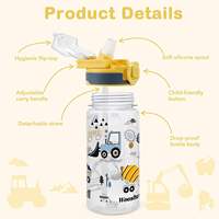 Bouteille d'eau pour enfants RTS avec impression de dessins animés, anti-fuite, avec paille rabattable à un clic et poignée portable pour l'école, les activités de plein air et les voyages
