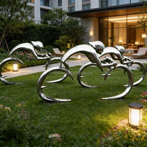Vente flash : Sculpture de vélo en acier inoxydable poli sur mesure avec impression numérique grandeur nature pour la décoration extérieure moderne de la maison 1 - Product Image 1