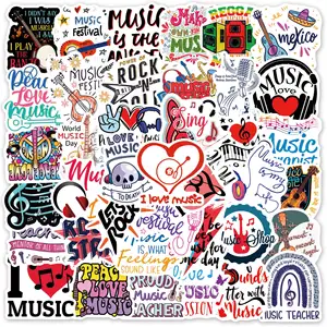 50Pcs Music Teacher English Text Graffiti Stickers For Guitar Bottle Phone Rock Music Pop Sticker Label Pack