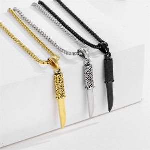 Hip Hop Vintage Stainless Steel Custom Knife Dagger Charm Pendant <b>Necklace</b> with Link Chain <b>for</b> <b>Men's</b> Party Wedding Anniversary - Product Image 1