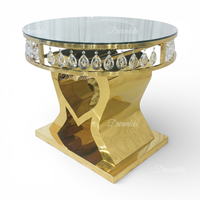 Magnifique ensemble de supports de table de mariage romantiques dorés, de luxe onirique, en acier inoxydable avec plateau en verre miroir, pour banquets et réceptions en extérieur